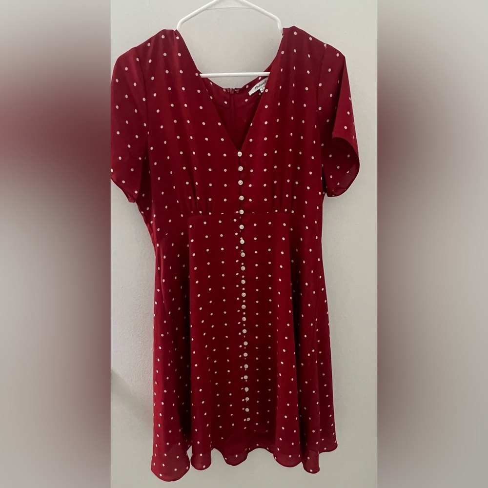 Red Orange Polka Dot Button-Front Dress